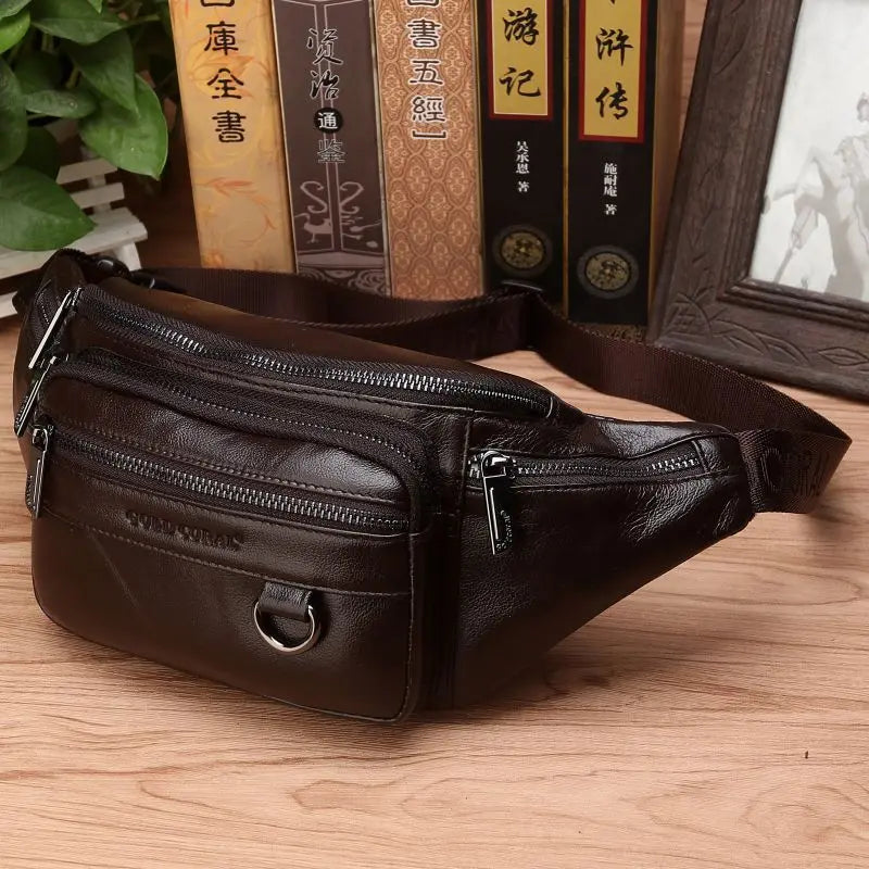 Exorel – Men’s Genuine Cowhide Leather Waist Bag with Adjustable Strap