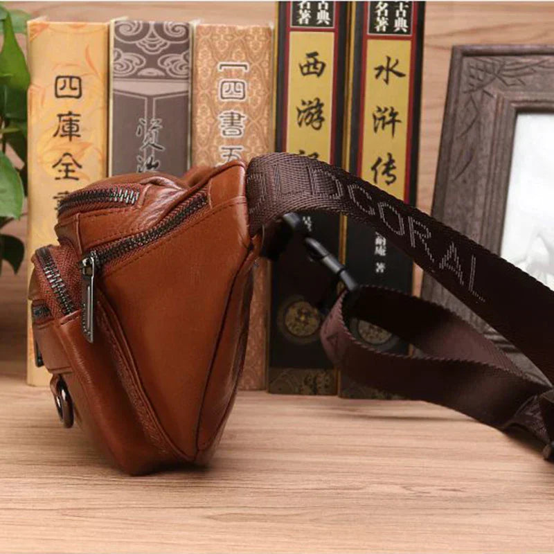 Exorel – Men’s Genuine Cowhide Leather Waist Bag with Adjustable Strap