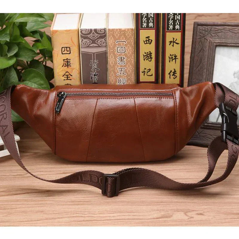 Exorel – Men’s Genuine Cowhide Leather Waist Bag with Adjustable Strap