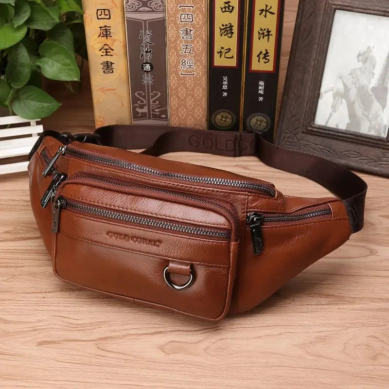 Exorel – Men’s Genuine Cowhide Leather Waist Bag with Adjustable Strap