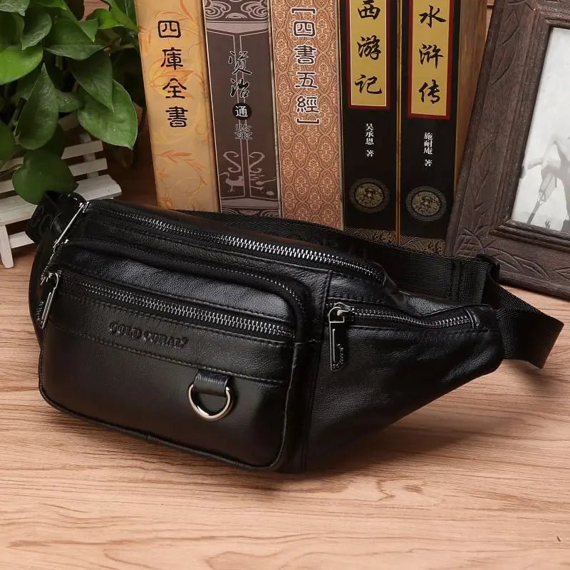Exorel – Men’s Genuine Cowhide Leather Waist Bag with Adjustable Strap