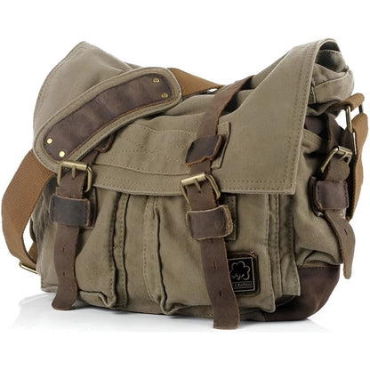 Exorel – Men’s Vintage Canvas Messenger Bag with Leather Accents