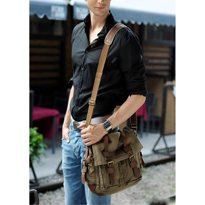 Exorel – Men’s Vintage Canvas Messenger Bag with Leather Accents