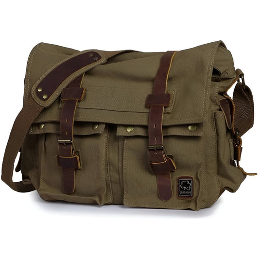 Exorel – Men’s Vintage Canvas Messenger Bag with Leather Accents